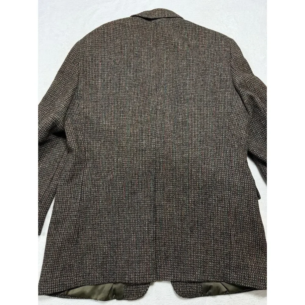 Frank Stella Harris Tweed Blazer 40R Brown Herringbone 100% Wool Academic Core